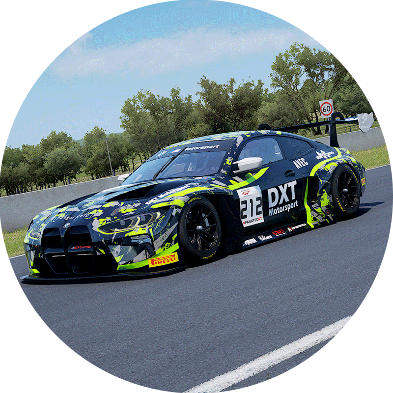Close up of a BMW M4 GT3 in a dexterity livery