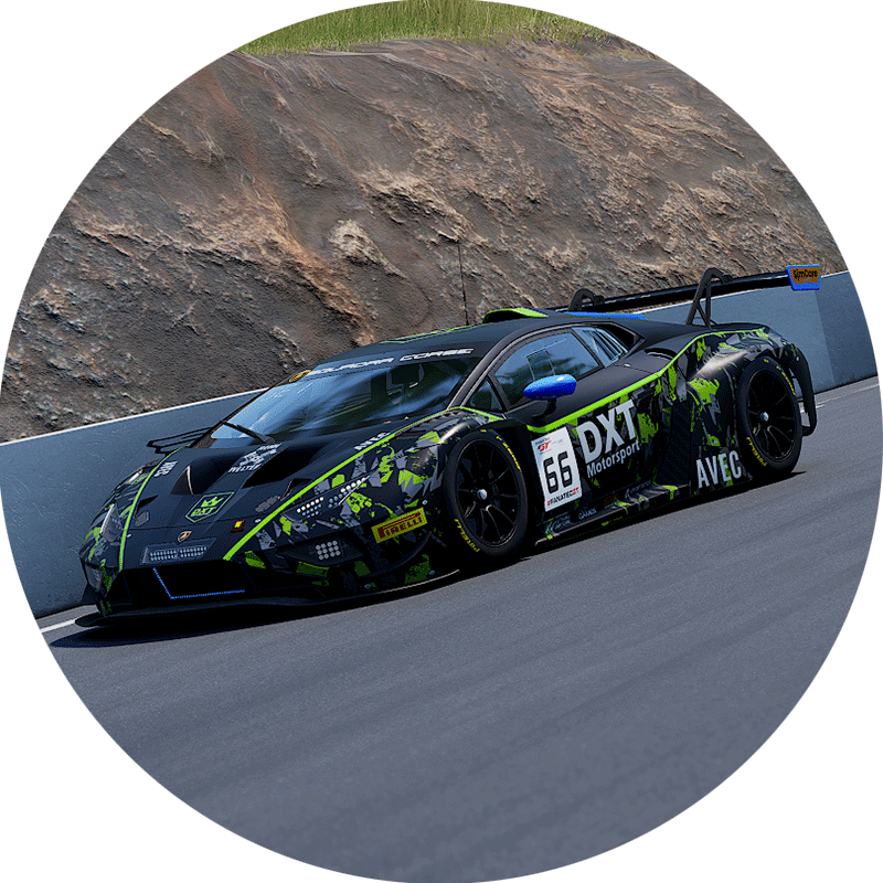 close up of a lambo in a dxt livery